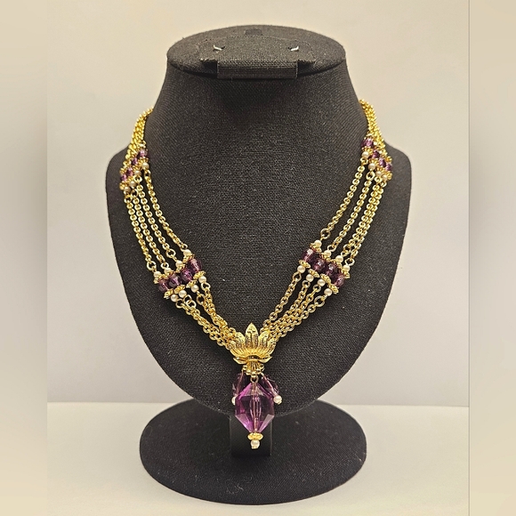 Avon Purple and White Faux Pearl Multistrand Necklace - Picture 2 of 7